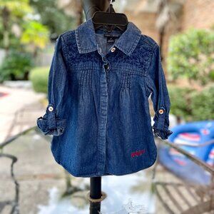 Tommy Hilfiger Denim Dress with Floral Embroidery, 2T